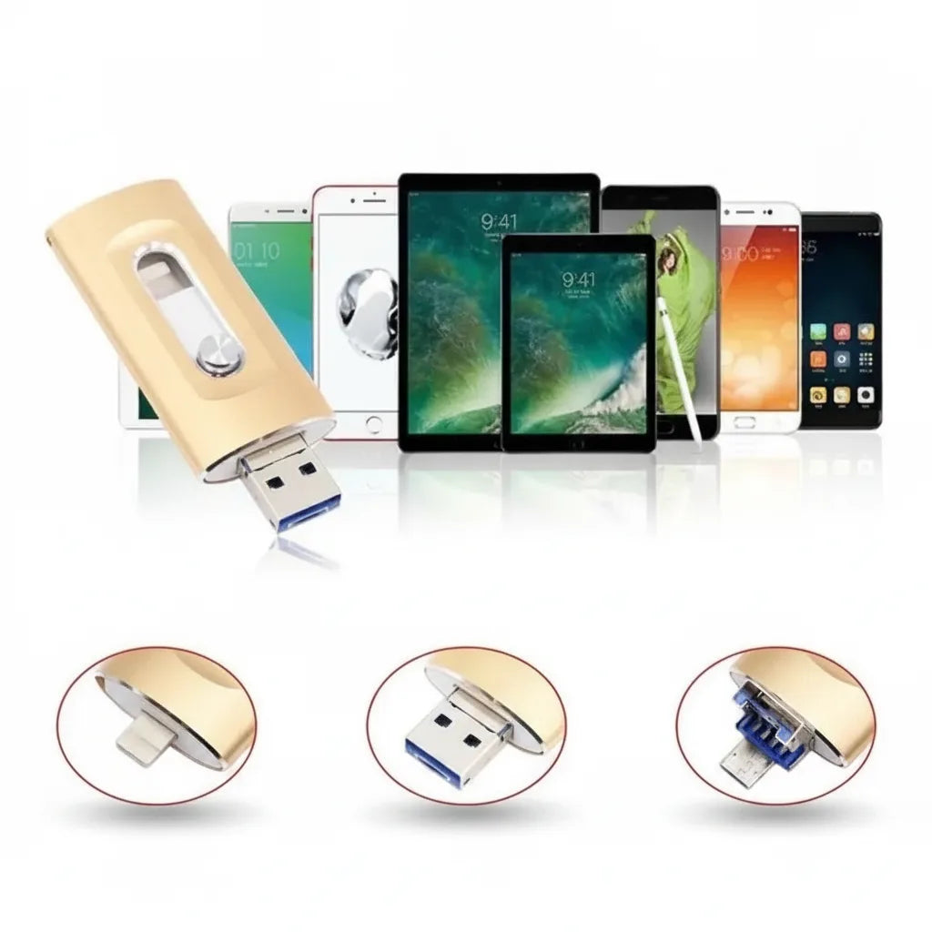 USB Flash Drive Lightning USB-C & USB-A Metal Unibody