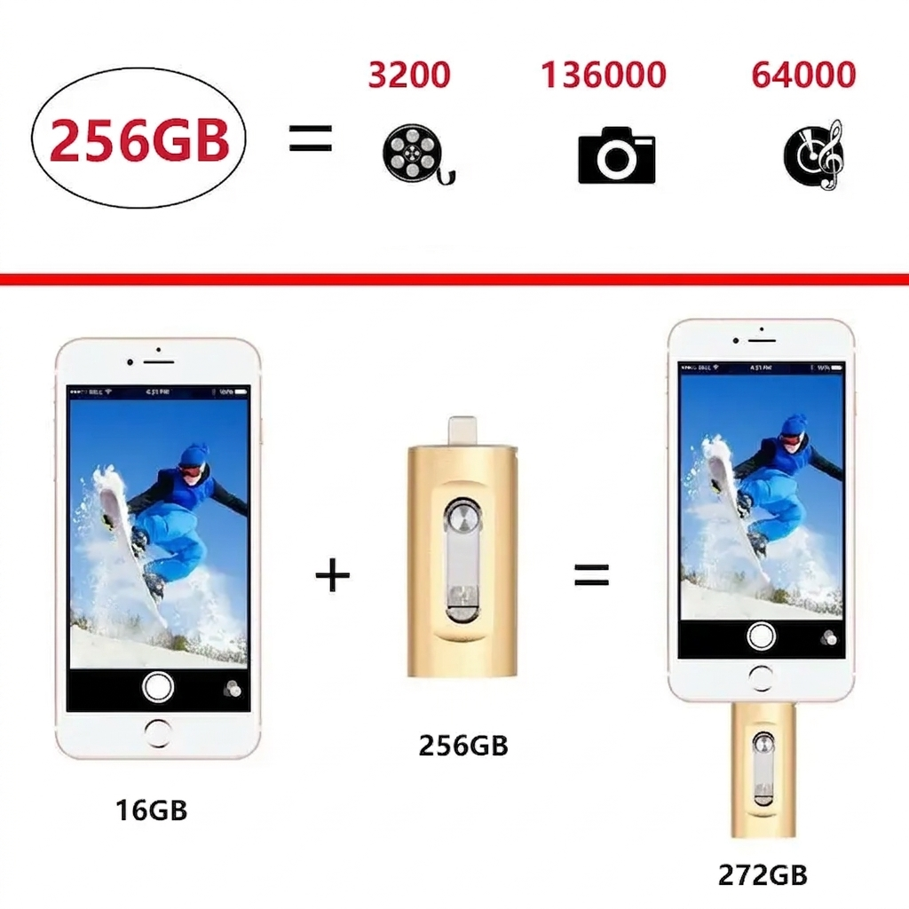 USB Flash Drive Lightning USB-C & USB-A Metal Unibody