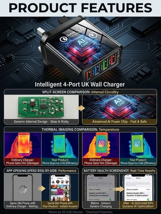USB Travel Charger 4-Port Quick Charge 3.0