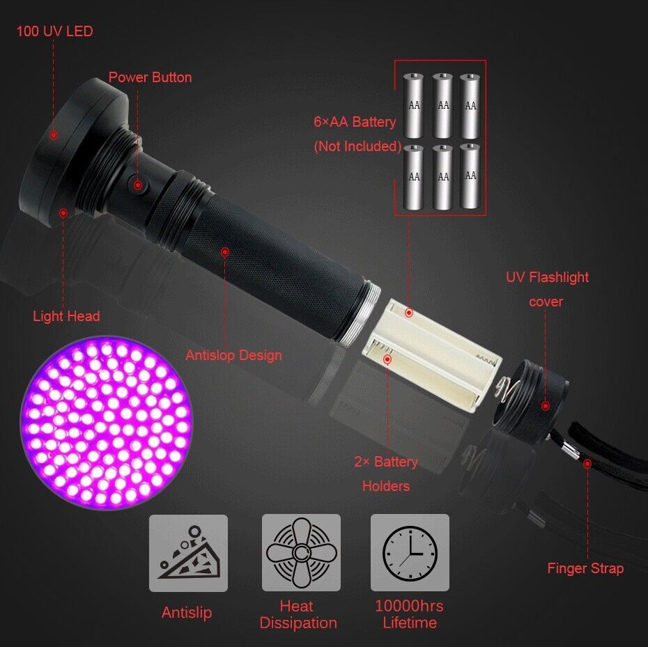 UV Flashlight 395nm Adjustable Brightness IPX4