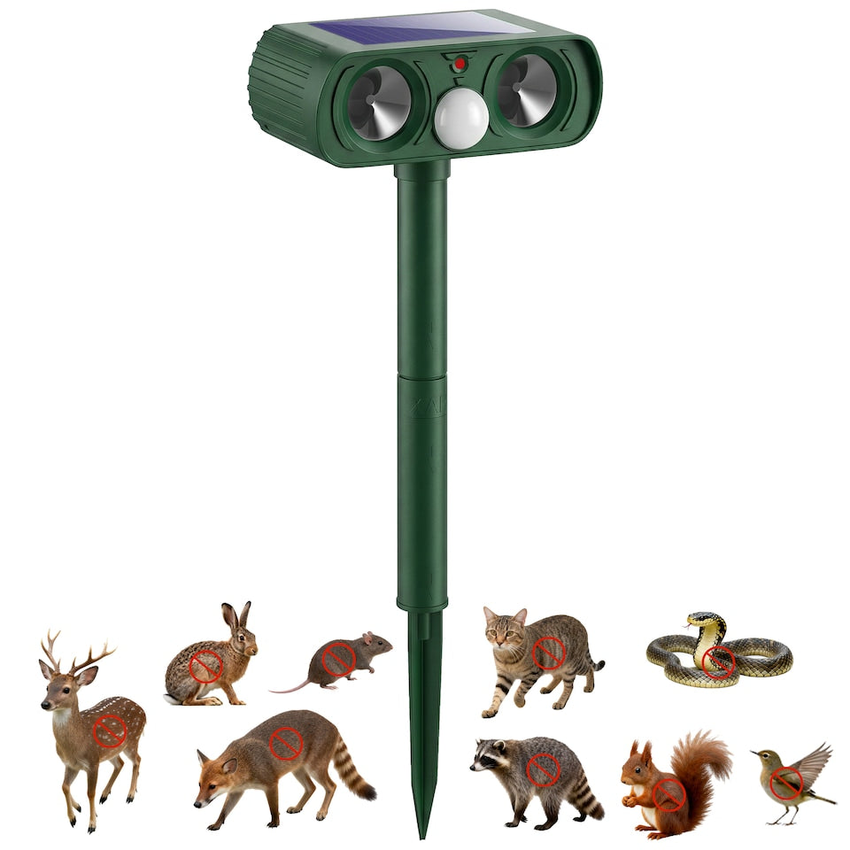 Ultrasonic Animal Repeller Solar-Powered Weatherproof 26 Ft Range