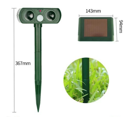 Ultrasonic Animal Repeller Solar-Powered Weatherproof 26 Ft Range