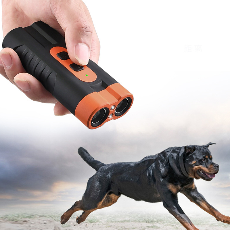 Ultrasonic Dog Repeller Dual Emitters LED Light Rechargeable
