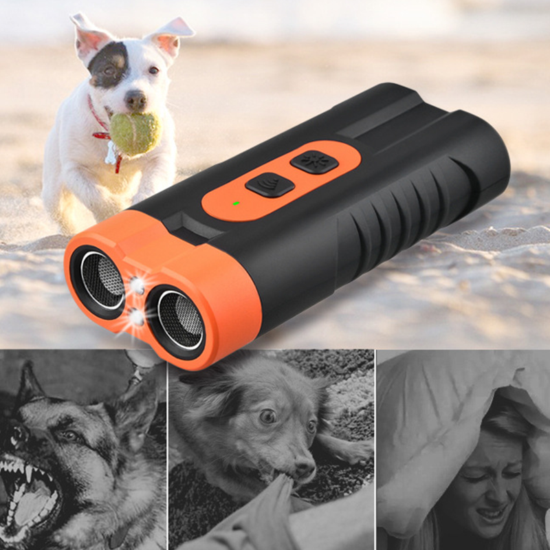Ultrasonic Dog Repeller Dual Emitters LED Light Rechargeable