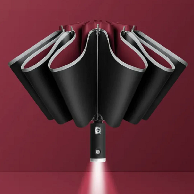Umbrella Automatic Open & LED Handle Wind-Resistant Fiberglass