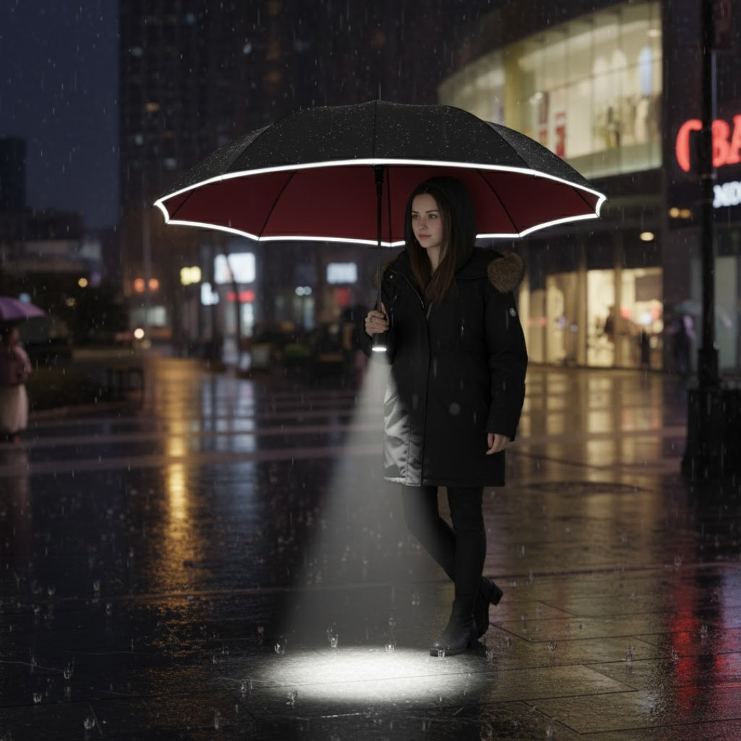 Umbrella Automatic Open & LED Handle Wind-Resistant Fiberglass