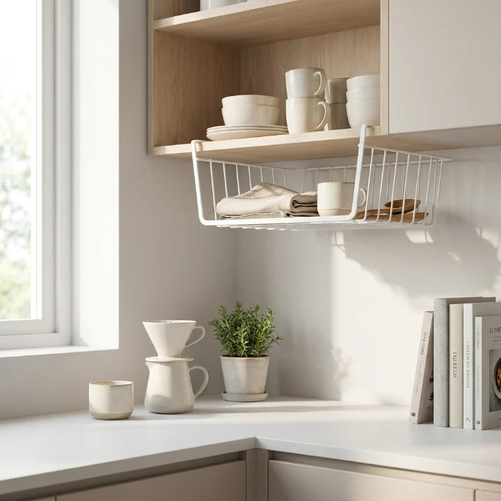 Under-Shelf Storage Basket Tool-Free Slide-On Space-Saving