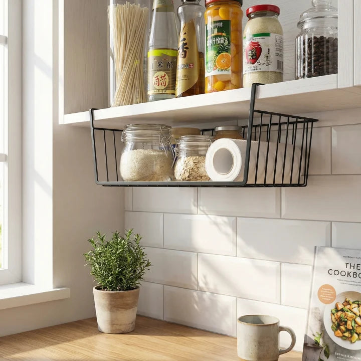 Under-Shelf Storage Basket Tool-Free Slide-On Space-Saving