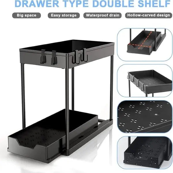 Under-Sink Organizer Two-Tier Pull-Out Metal Frame & Perforated Shelves