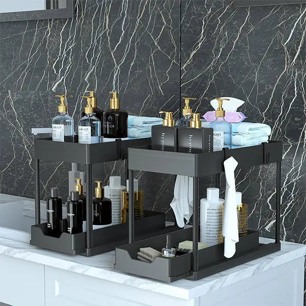 Under-Sink Organizer Two-Tier Pull-Out Metal Frame & Perforated Shelves