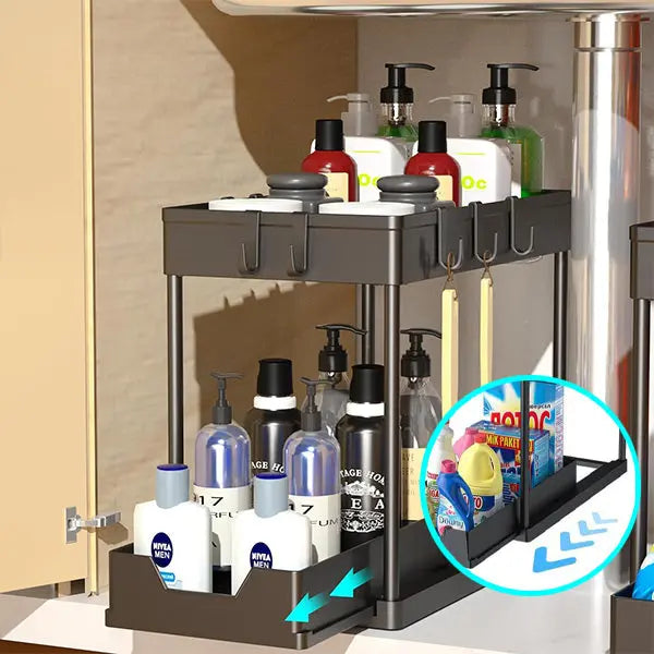 Under-Sink Organizer Two-Tier Pull-Out Metal Frame & Perforated Shelves