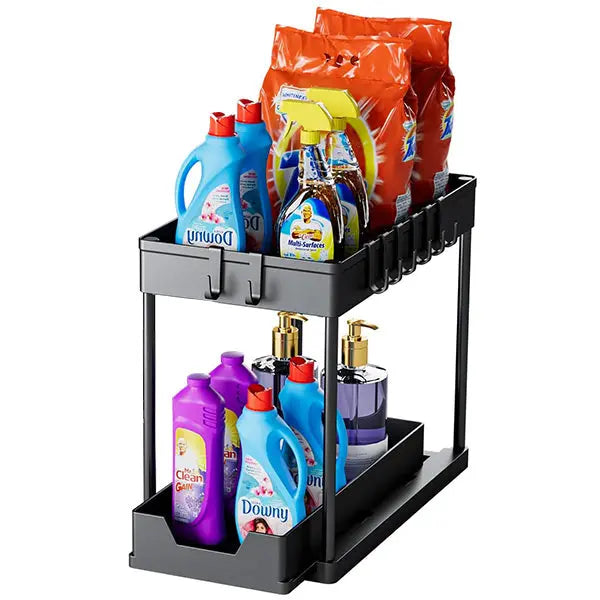 Under-Sink Organizer Two-Tier Pull-Out Metal Frame & Perforated Shelves