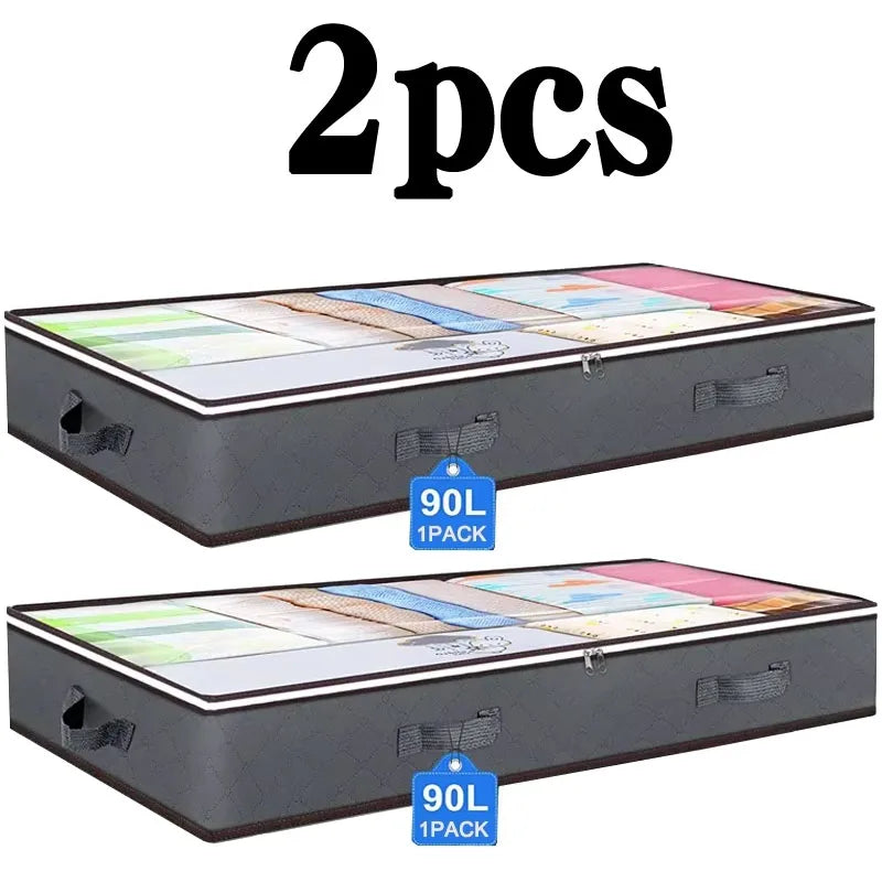 Underbed Storage Bags Transparent Lid Foldable Set of 2