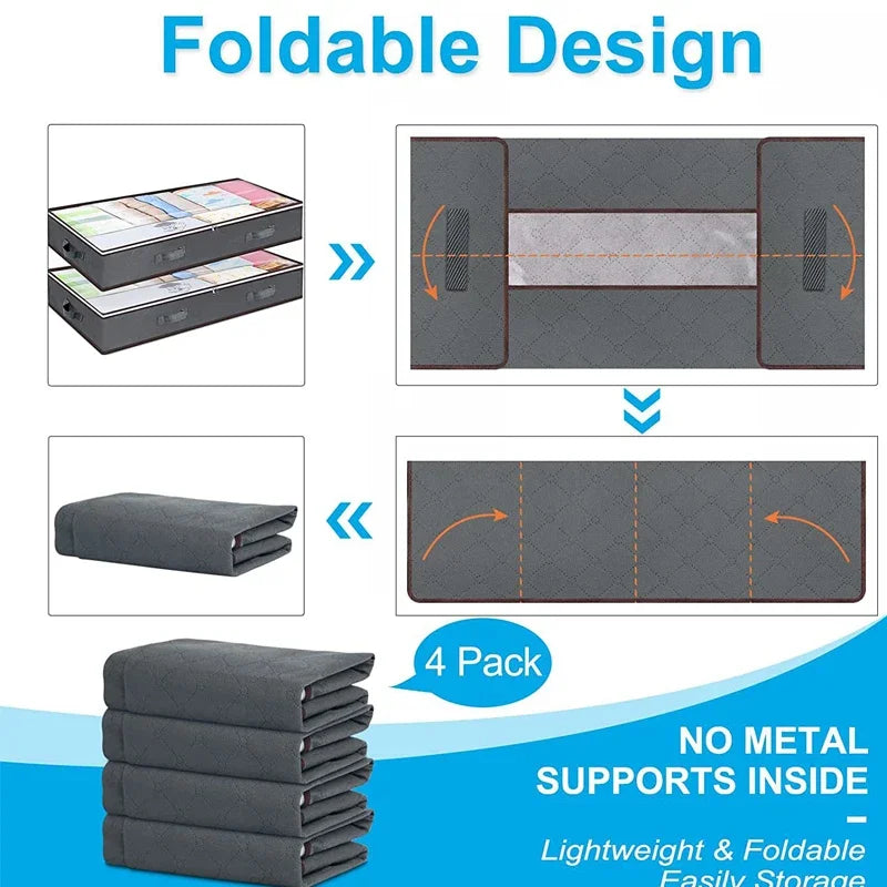 Underbed Storage Bags Transparent Lid Foldable Set of 2