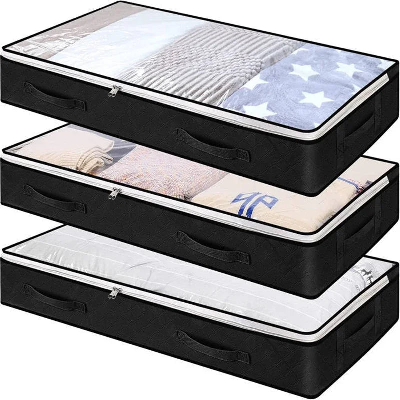 Underbed Storage Bags Transparent Lid Foldable Set of 2