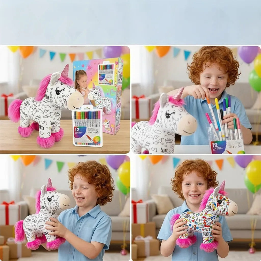 Unicorn Plush Paintable Washable 12 Non-Toxic Markers