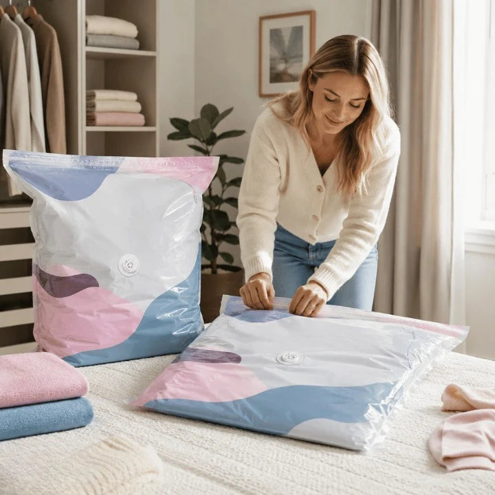 Vacuum Storage Bags Pump-Free Valve Up To 80% Space-Saving