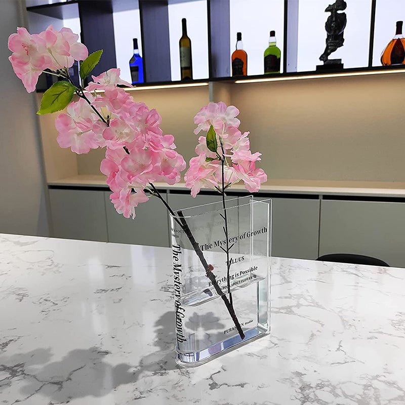 Vase Book-Shaped Transparent Acrylic Shatterproof & Lightweight