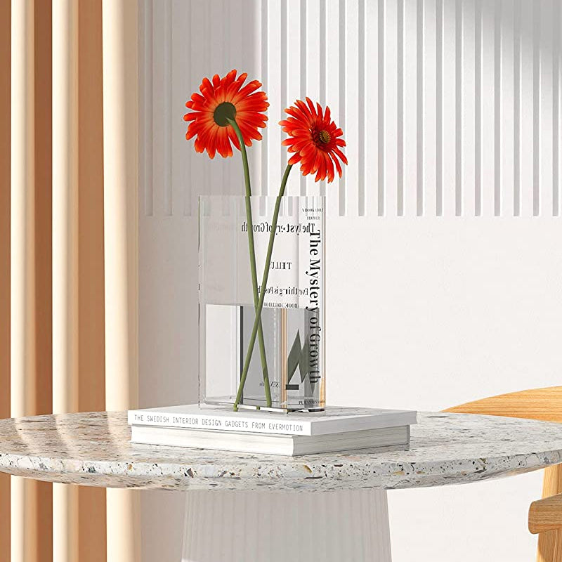 Vase Book-Shaped Transparent Acrylic Shatterproof & Lightweight