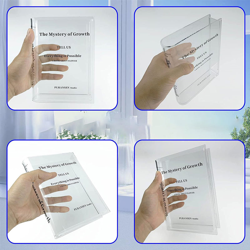 Vase Book-Shaped Transparent Acrylic Shatterproof & Lightweight