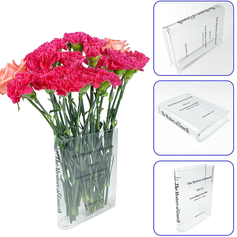 Vase Book-Shaped Transparent Acrylic Shatterproof & Lightweight