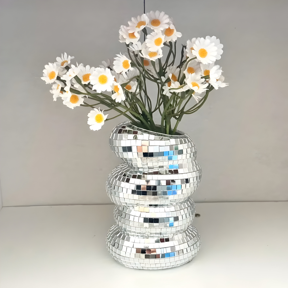 Vase Glass Mirror Tile Reflective Flower Holder