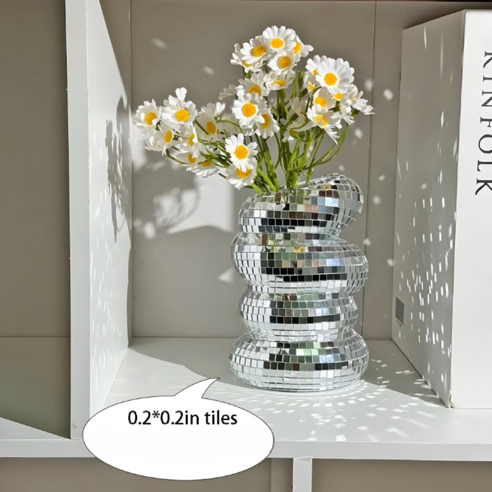 Vase Glass Mirror Tile Reflective Flower Holder