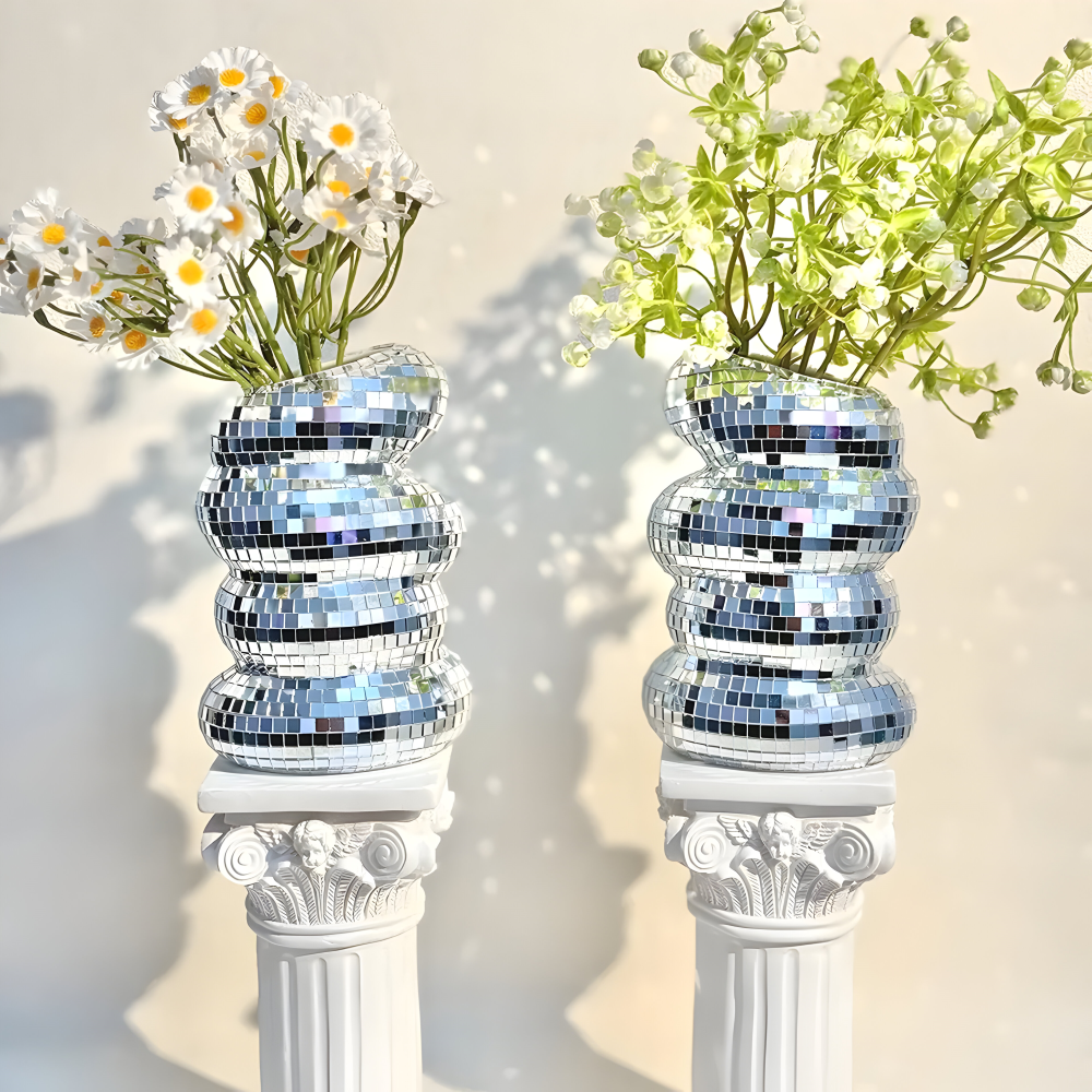 Vase Glass Mirror Tile Reflective Flower Holder