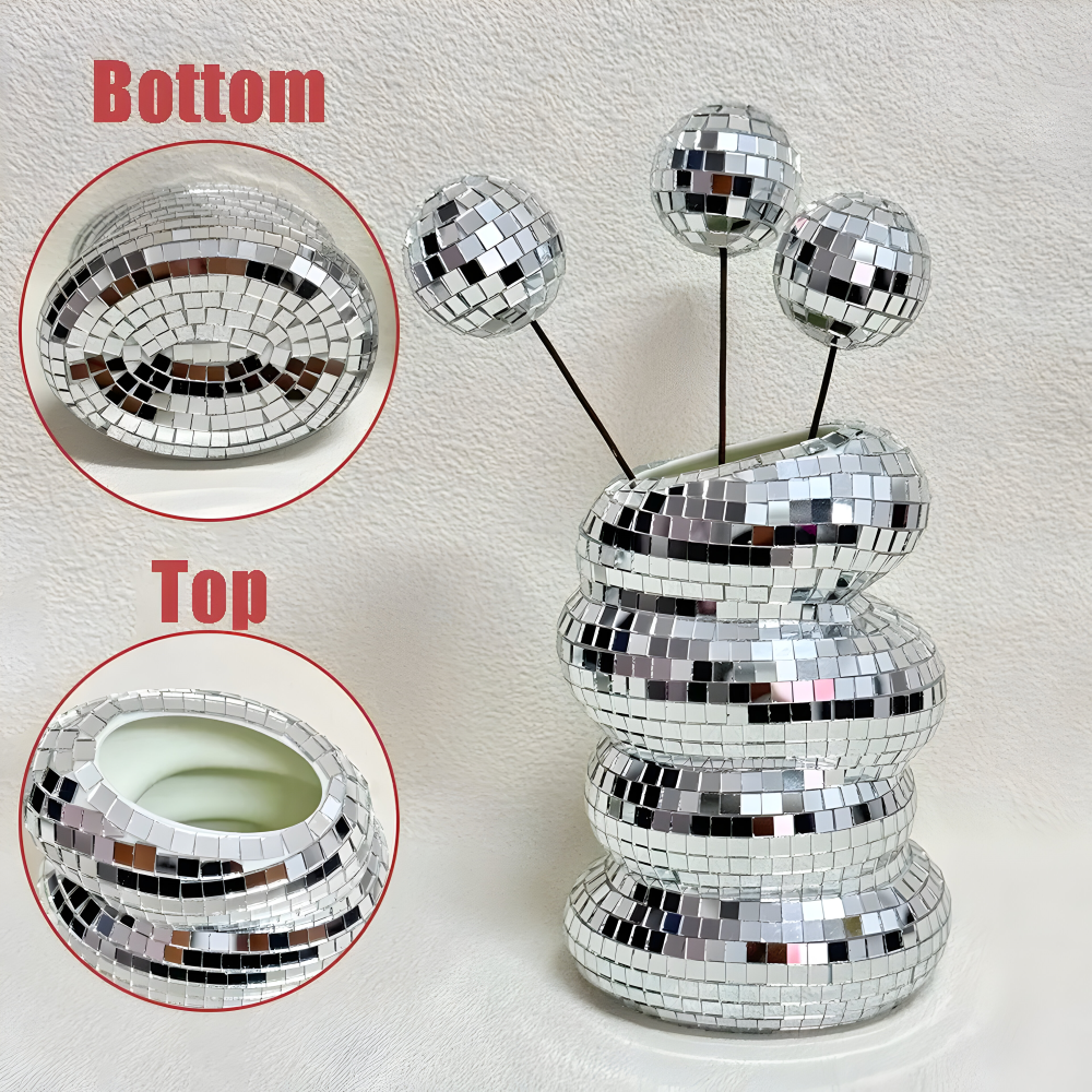 Vase Glass Mirror Tile Reflective Flower Holder