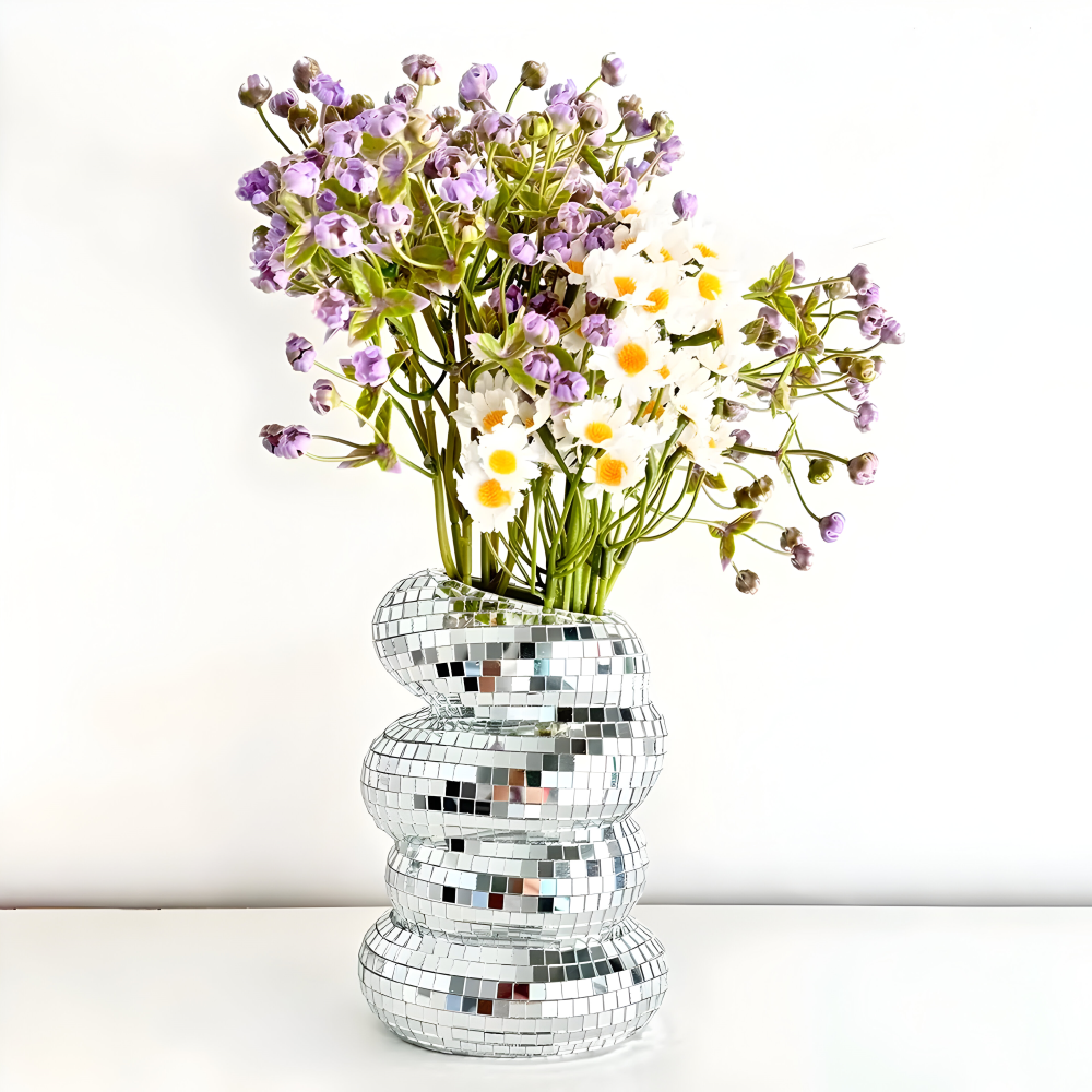 Vase Glass Mirror Tile Reflective Flower Holder