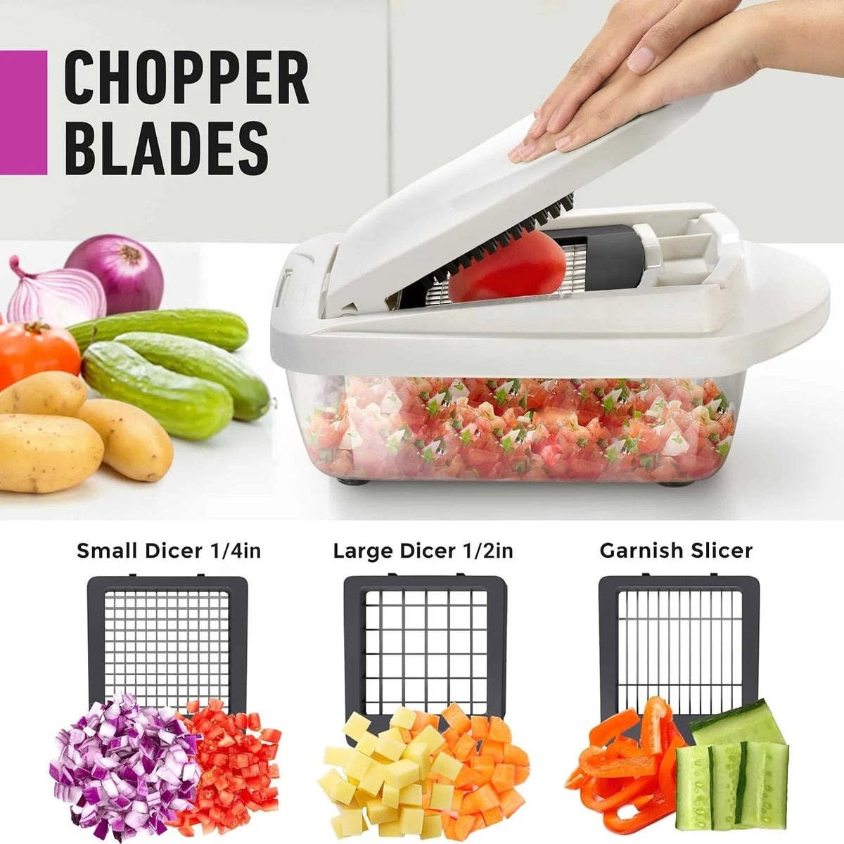 Vegetable Cutter 8 Stainless Steel Blades & Integrated Container