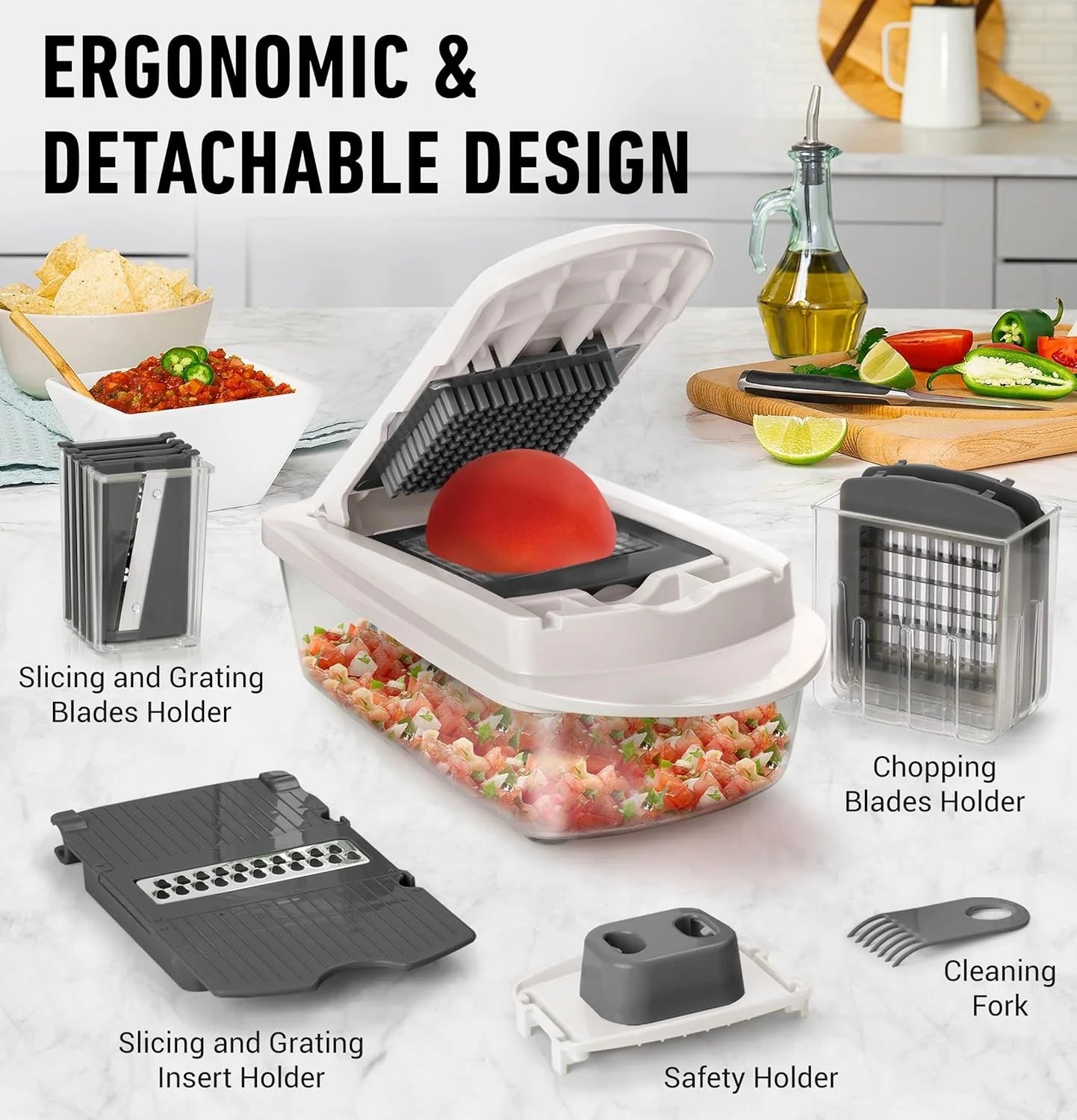 Vegetable Cutter 8 Stainless Steel Blades & Integrated Container