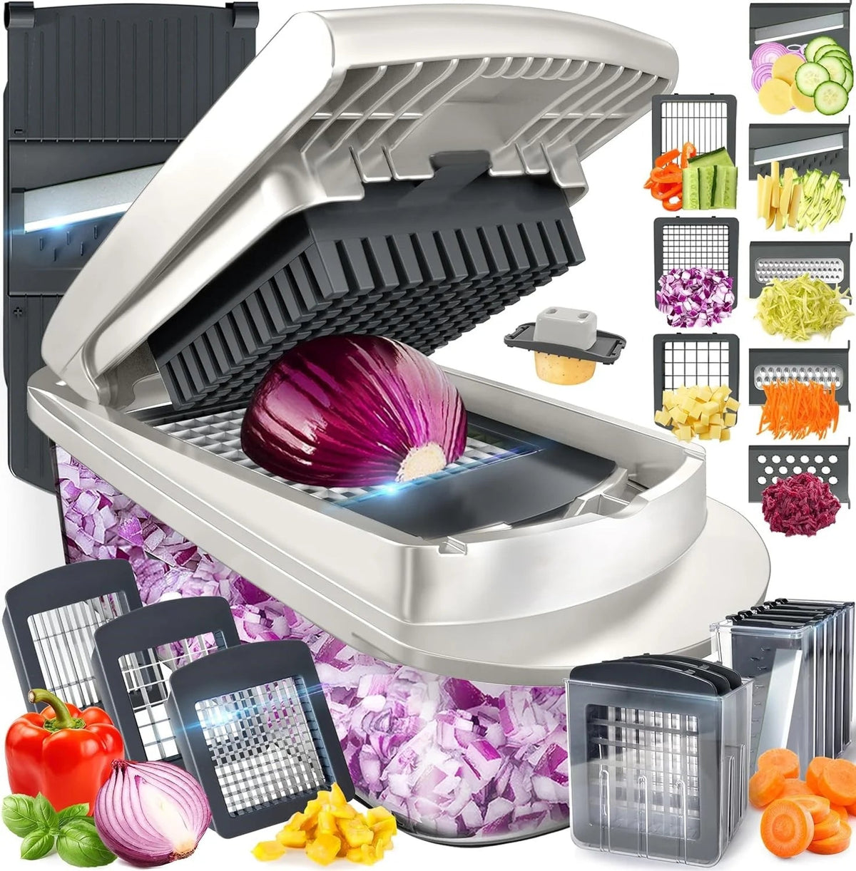 Vegetable Cutter 8 Stainless Steel Blades & Integrated Container