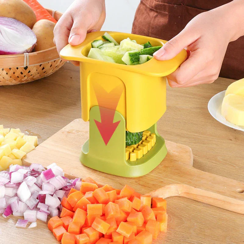 Vegetable Cutter One-Hand Press Stainless Steel Blades & BPA-Free Frame