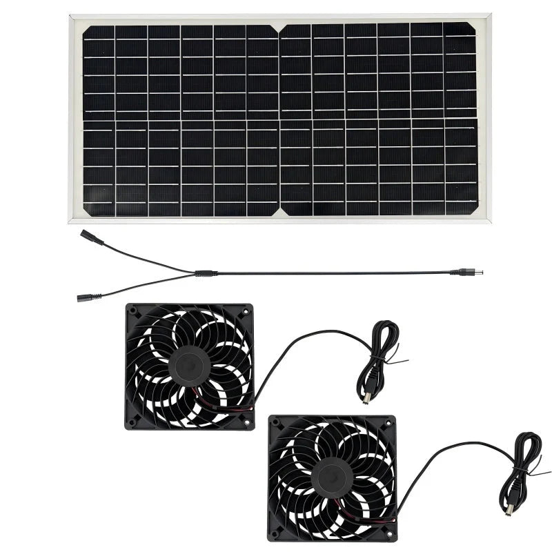 Ventilation Fan Set Solar-Powered Weatherproof Dual Fans
