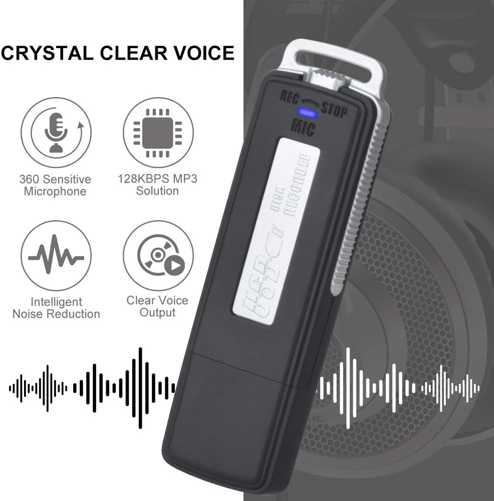Voice Recorder Noise Cancellation USB Plug-And-Play 8-Hour Battery