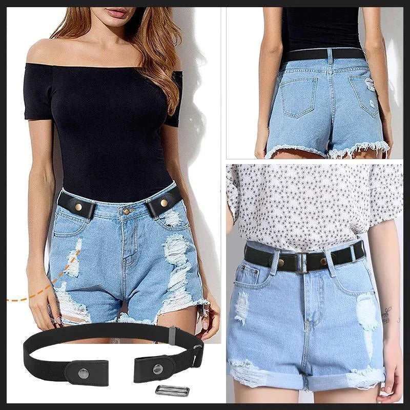 Waist Belts Buckle-Free Elastic Flat Fit Set of 2