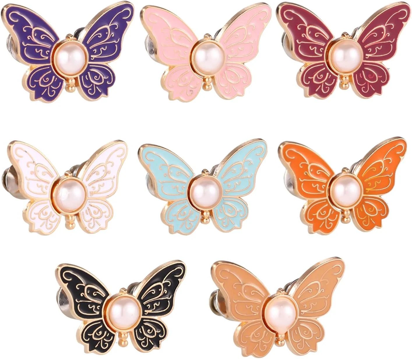 Waistband Clips Butterfly Design Faux Pearl Set of 8