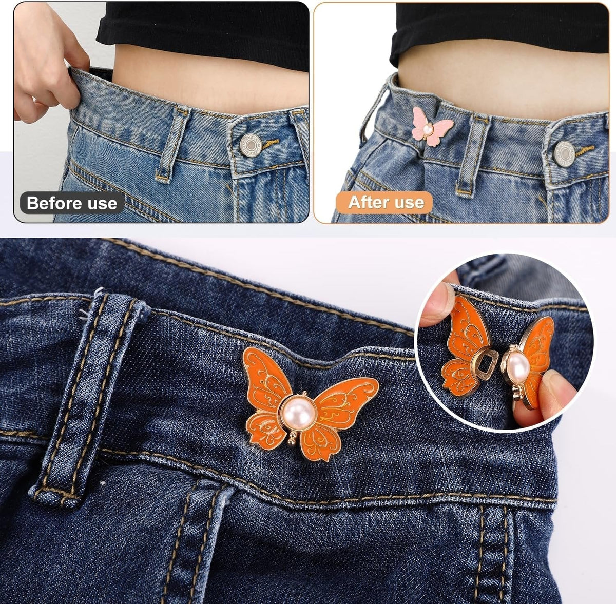Waistband Clips Butterfly Design Faux Pearl Set of 8