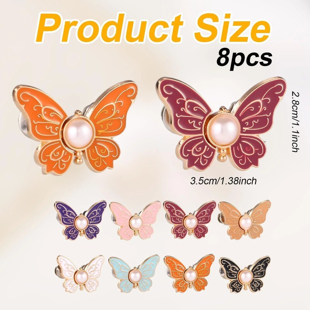 Waistband Clips Butterfly Design Faux Pearl Set of 8