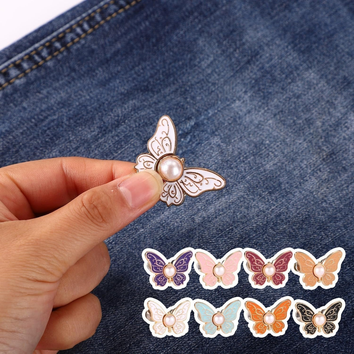 Waistband Clips Butterfly Design Faux Pearl Set of 8