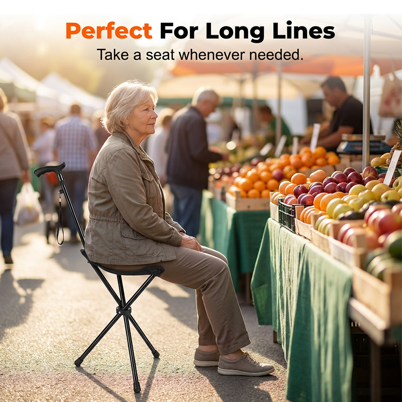 Walking Stick With Seat Foldable & Adjustable Height