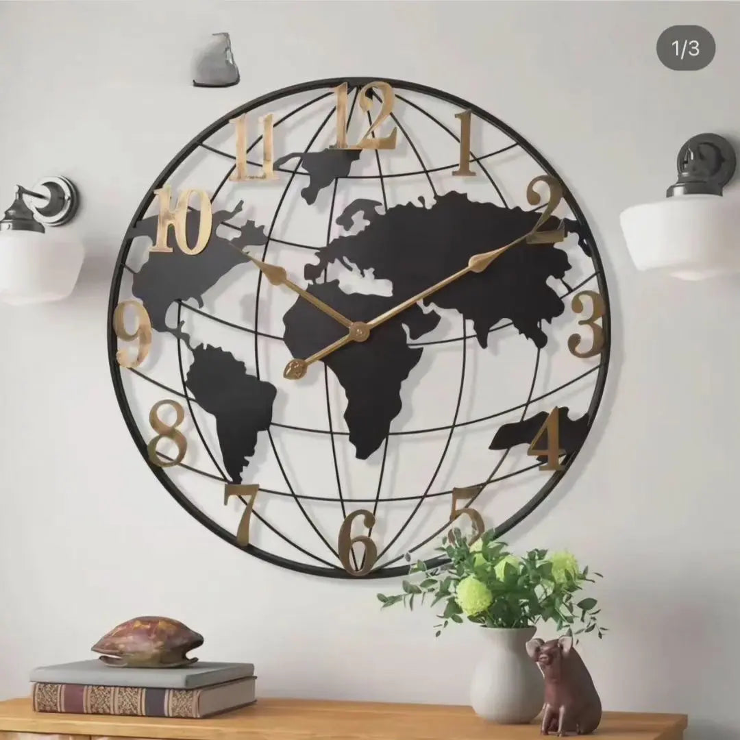 Wall Clock 24 Inch World Map Quiet Quartz