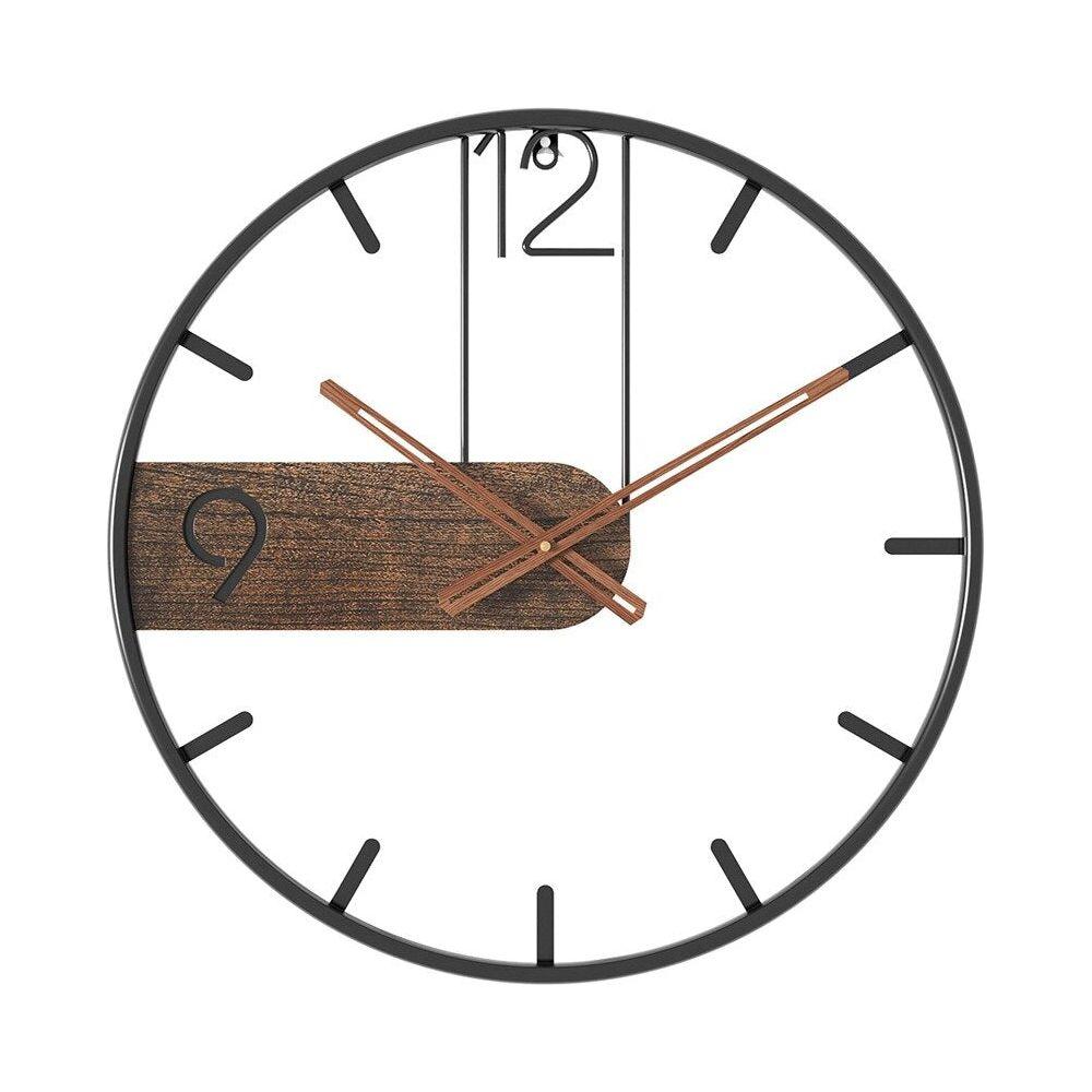Wall Clock Industrial Steel & Walnut Silent Quartz