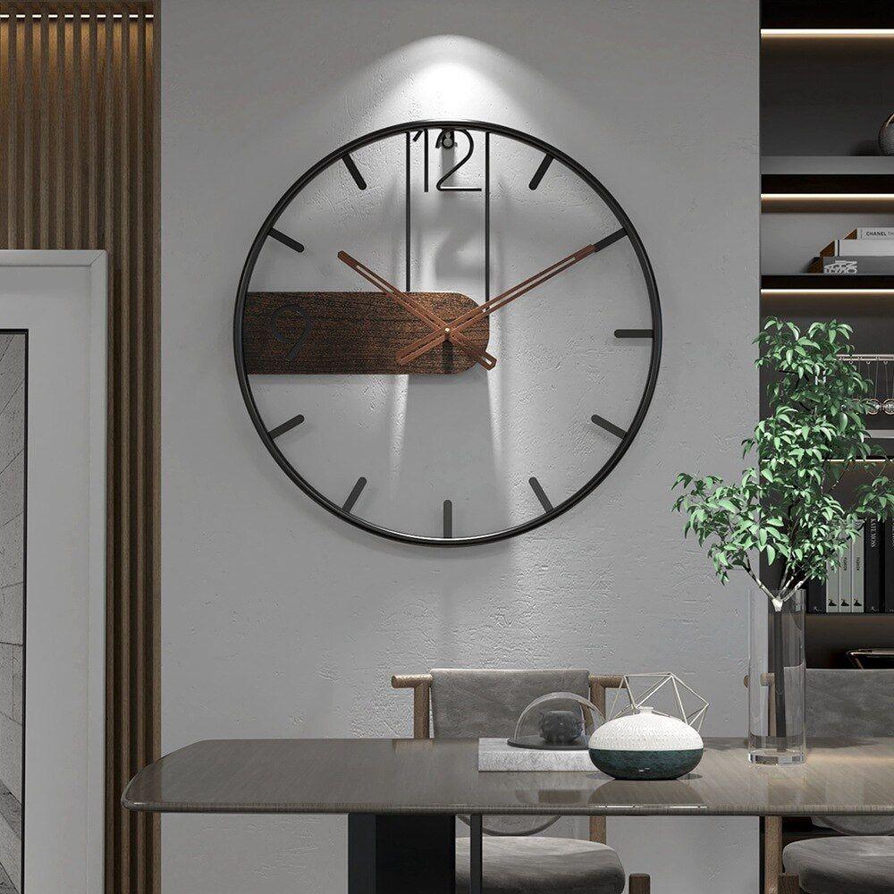 Wall Clock Industrial Steel & Walnut Silent Quartz