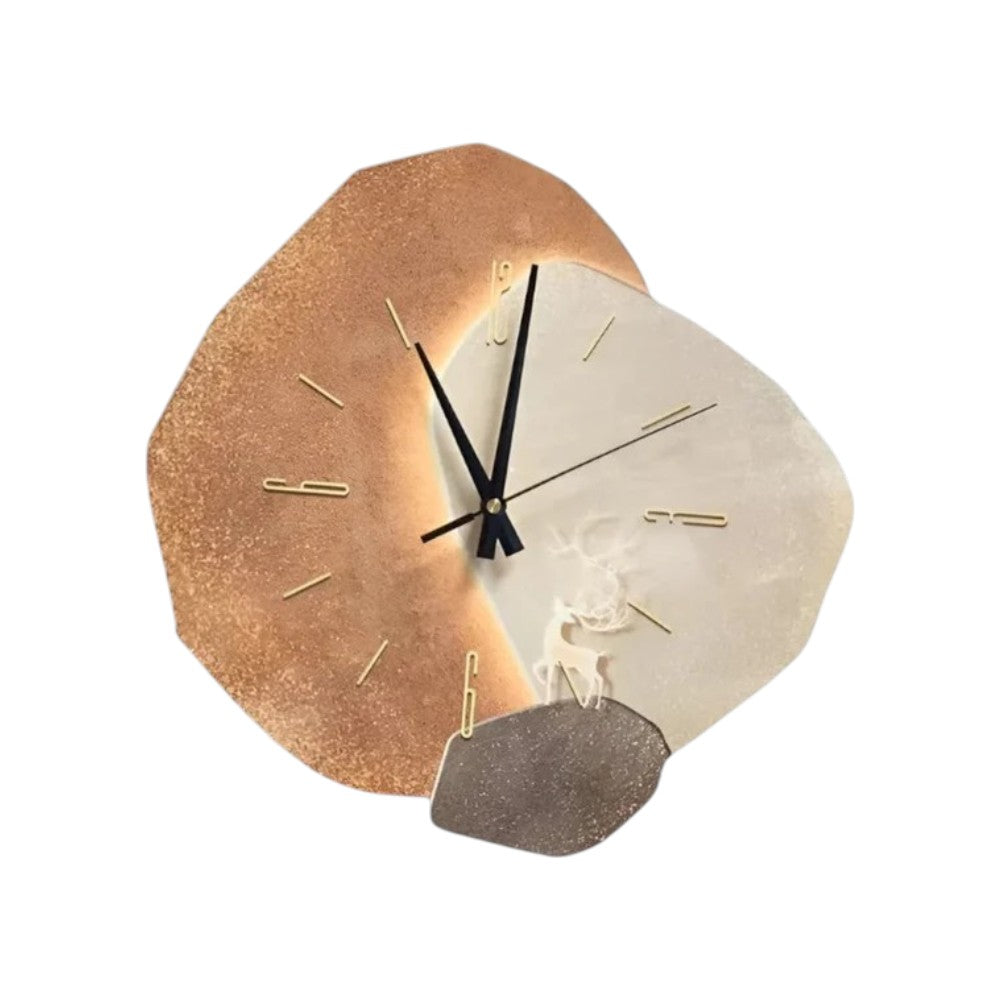 Wall Clock Minimalist Moon Beige & Gold Battery Operated