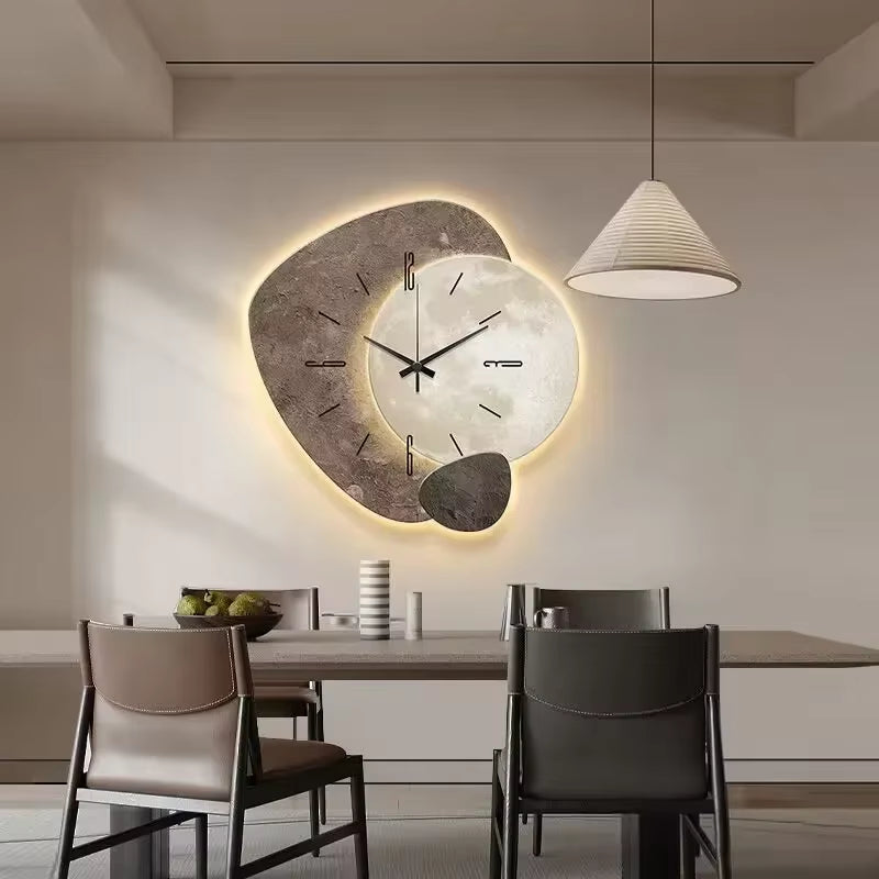 Wall Clock Minimalist Moon Beige & Gold Battery Operated