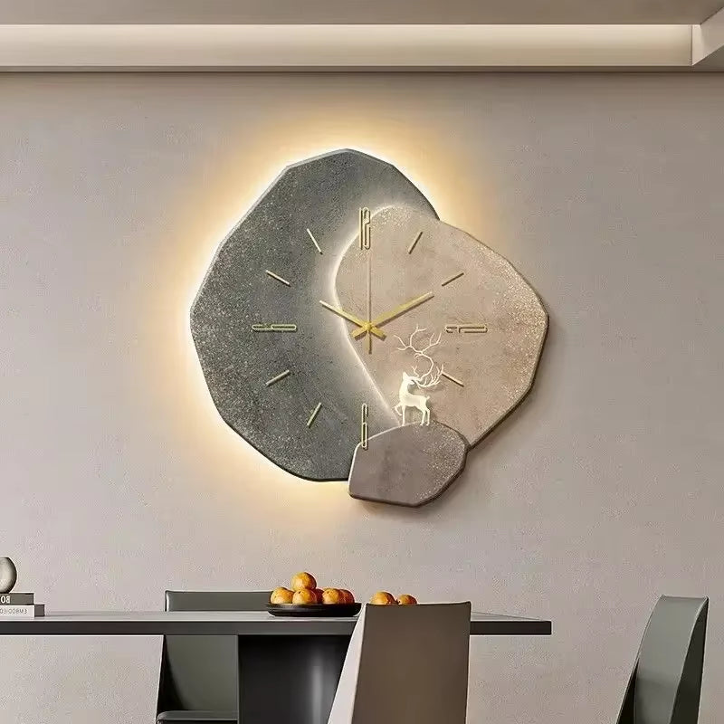 Wall Clock Minimalist Moon Beige & Gold Battery Operated
