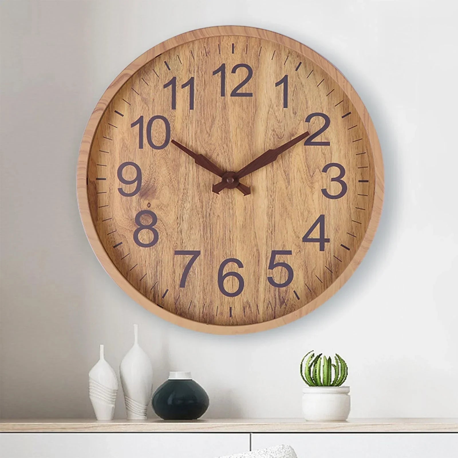 Wall Clock Natural Wood Grain Silent Movement 30 cm