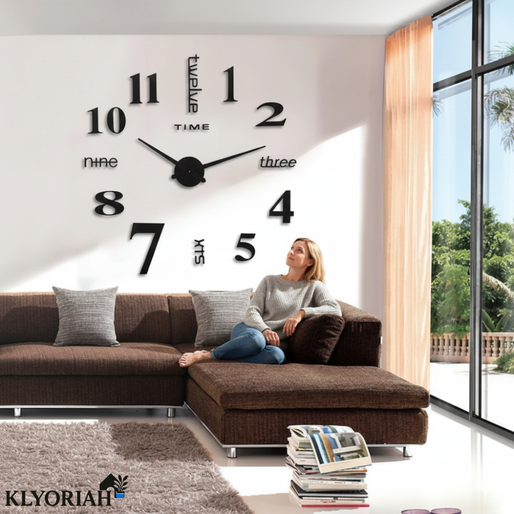 Wall Clock Silent Movement Frameless Acrylic Self-Adhesive Mounting